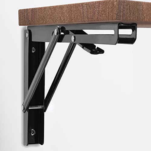 YUMORE 16 Inch Black Folding Heavy Duty Shelf Bracket 2 Pack