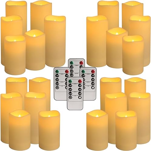 YOROXRG 24 Waterproof Outdoor Flameless Candles Set - Ivory, 3 Sizes with Remote & Timer