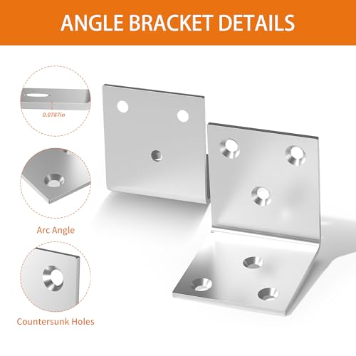 20Pcs Heavy Duty Stainless Steel 2-Inch Angle Brackets for Wood Fencing & Furniture