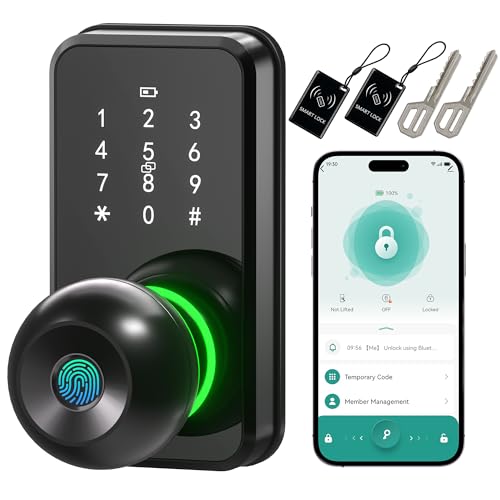 Smart Door Lock with Knob, LinkThai Keyless Entry Fingerprint Lock with Touchscreen Keypad, Electronic Knob Digital Lock for Front Door, Easy Installation