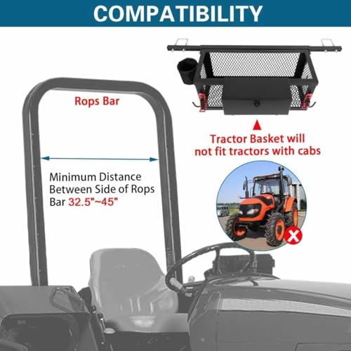 Outprize Tractor Basket Heavy-Duty Tool Tray for ROPS 32.5-45" Fits Kubota