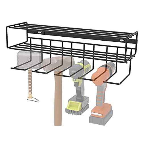 C2M Heavy Duty Floating Tool Shelf & Organizer | Wall Mounted Garage Storage Rack for Handheld & Power Tools | USA Made, 100# Weight Limit, Compact Steel Design | Perfect for Father's Day | Black