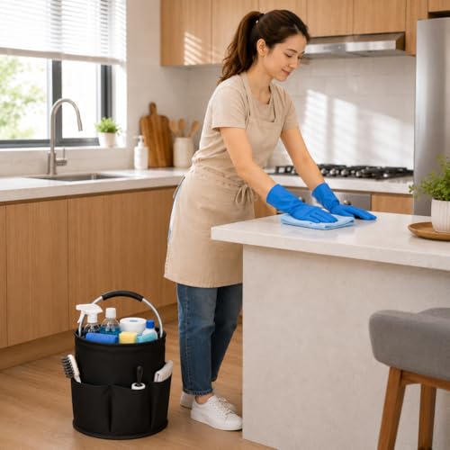 Aevora 17L Portable Cleaning Caddy with Foldable Handle, Black