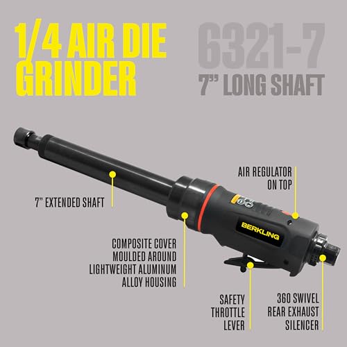 Berkling 1/4in Air Die Grinder with 7in Extension - 20,000 RPM Professional Pneumatic Tool