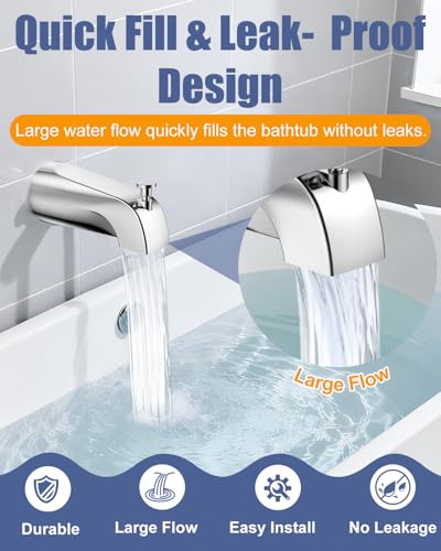 Fosenlion Chrome Universal Bathtub Spout with Diverter - Fits 1/2" Slip-Fit & Threaded Pipes