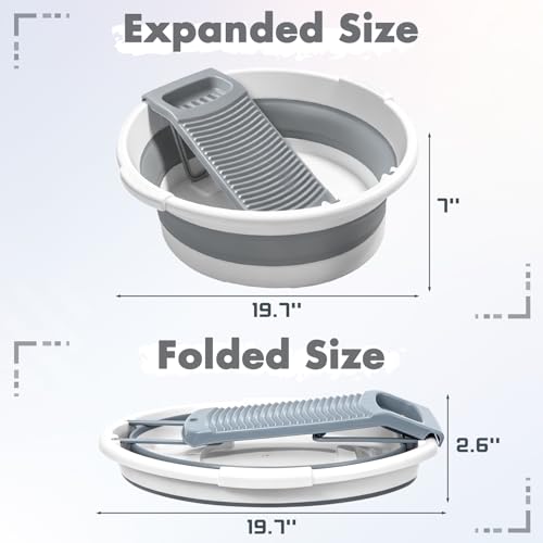 Lounsweer Gray Collapsible Laundry Washboard with Detachable Scrubbing Brush