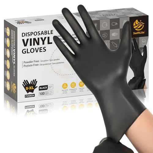 Black Vinyl Gloves, Food Grade Gloves Disposable Latex Free & Powder Free, Guantes for Cleaning Cooking Food Prep