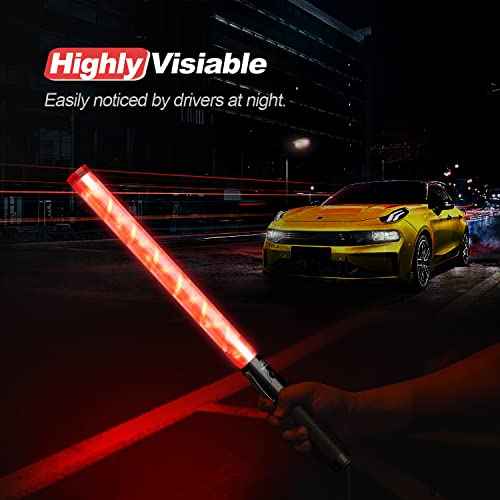 RoadHero 1 Pack Traffic Wand, 21 Inch Led Traffic Control Baton, Safety Light Wands with 2 Flashing Modes, Air Marshaling Signal Wand with Side Clip for Airport, Parking, Car Directing