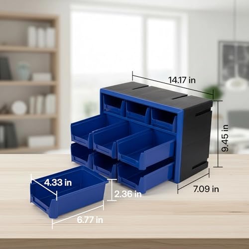 Northsky 9-Drawer Plastic Parts Organizer (Blue) – Stackable Hardware & Craft Storage