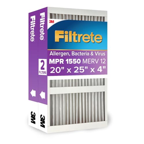 Filtrete 20x25x4 MERV 12 Air Filter, 2-Pack, Fits Honeywell & AprilAire, 19.88 x 24.63 x 4.31 in