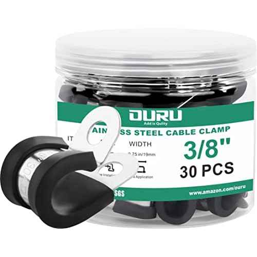 30pcs 3/8 Inch Stainless Steel Cable Clamps,Rubber Coated Cushioned Insulated Cable Clamp,Automotive Cable Wire Clamps,Pipe Clamps,Metal Clamp for Tube,Lines,Wire Cord Installation(Black,10mm)