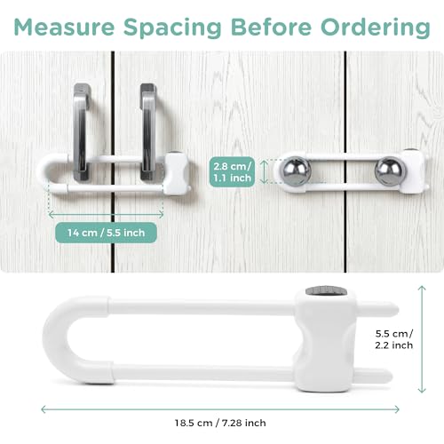 Skyla Homes Child Safety Sliding Cabinet Locks 6 Inch, 4 Pack - White