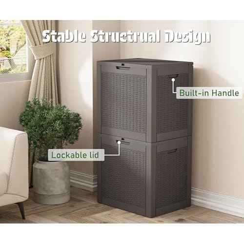 NUNU LAB Outdoor Storage Box 31 Gallon,Waterproof Indoor Outside Deck Boxes,Backyard Storage Bin for Package Delivery,Garden Tools,Patio Cushions,Pool Accessories,Storage Bench Lockable Lid,Tool Box