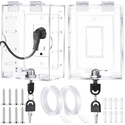 2 Pcs Safety Outlet Cover Box Clear Lock Box with Key Covers for Electrical Outlets, Provides Space Inside for Plugs, Proof Socket Covers Ease Operation