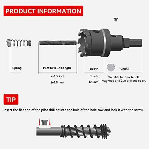 1/2" (13mm) Tungsten Carbide Tipped Hole Saw with 2Pcs Titanium-Plated Pilot Drill Bits for Hard Metal,Stainless Steel,Iron,Aluminum Alloy,Wood and Plastic