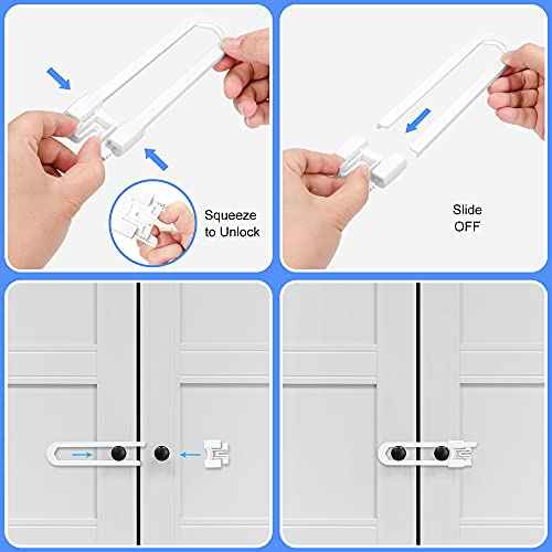 Vmaisi 8 Pack Baby Sliding Cabinet Locks - Adjustable U Shaped Child Safety Locks,Childproof Latches for Kitchen Bathroom Storage Cupboards Doors, Handles and Knobs White