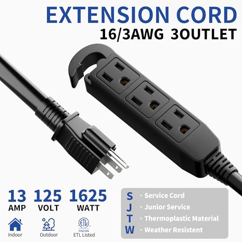 Cismorvex 15Ft Black 3-Prong Outdoor Extension Cord with Multiple Outlets