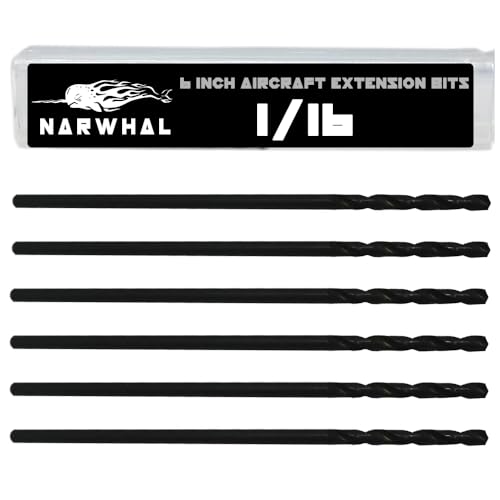 1/16 Inch x 6 Inch Aircraft Drill Bit (Professional Grade 6 Pack) Extra Long Black Oxide Cobalt Extension Bit - Perfect for Drilling into Sheet Metal, Stainless, Aluminum, Wood, & Copper