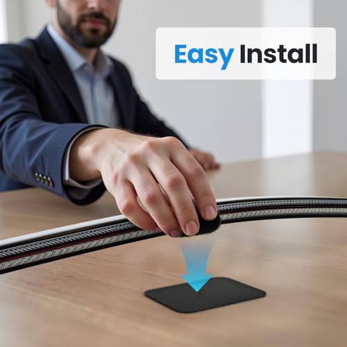 Fansto 20 Pair Black Under-Desk Cable Management Organizer - Up to 15 Cables