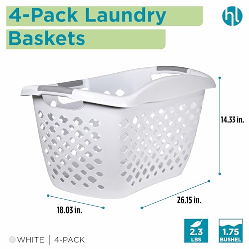 Home Logic 1.75 Bushel Large Plastic Laundry Basket with Hip Grip - Ventilated 4-Pack