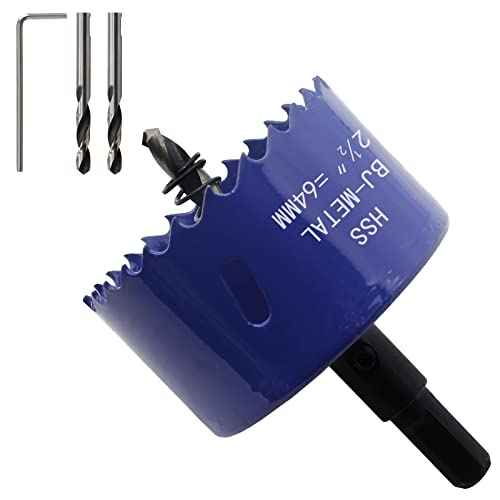 2-1/2 Inch (64mm) Hole Saw with Arbor, BI-Metal Wood Hole Saw Hole Cutter, Hole Drilling Cut Smooth and Fast for Cornhole Boards, Wood, Plastic, Metal, Drywall, Fiberboard