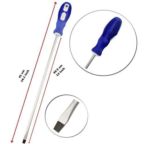 12-inch long screwdriver long handle screwdriver head flat head 6 mm magnetic(2 packs)