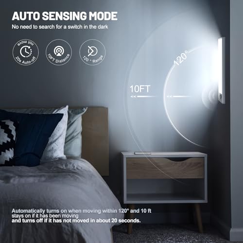 AVEVA 8-Inch White LED Motion Sensor Under Cabinet Light, Rechargeable Magnetic Closet Light - Pack of 6
