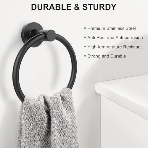 SetSail Matte Black Bathroom Towel Ring Wall Mount - Durable Stainless Steel, Space Saving, Easy Install