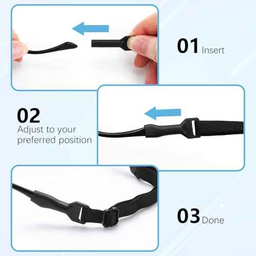 Kid Glasses Straps - 10 Psc Adjustable Eyewear Retainer with 10 pair Ear Hooks, No Tail Eyeglasses Holders Around Neck, Sunglasses Eyewear Retainer for Child&Big Kids (6.8-10in)