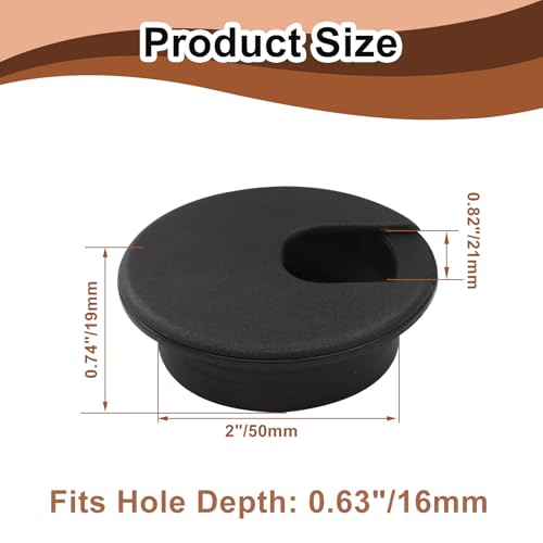 2 Pcs 2-Inch Black Desk Grommet U-Shape Cable Organizer for Office & Home