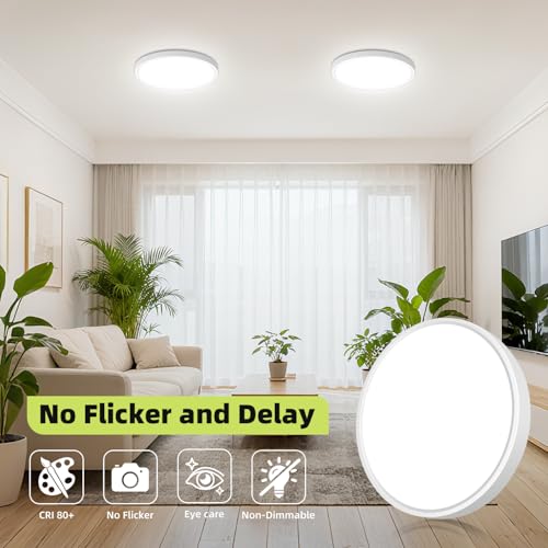 Hepside 7-Inch Flush Mount Ceiling Light with 5 Color Temperatures, White - 1 Pack