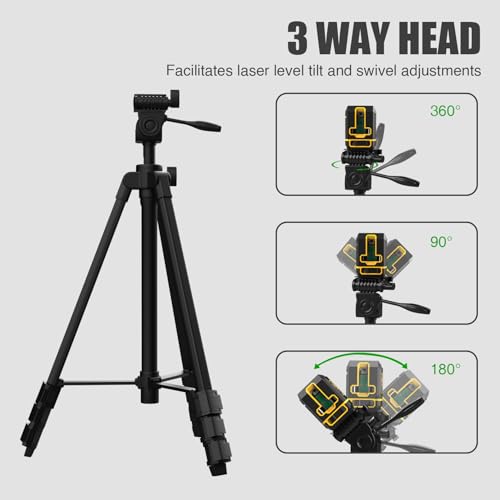 55" Aluminum Laser Level Tripod with Bubble Level - Matte Black, 1/4" QR Plate, Lightweight 1.2 lb