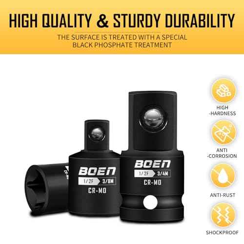 BOEN 5 Piece Impact Socket Adapter Set and Reducer Set, Standard SAE, 1/4", 3/8", 1/2" Impact Driver Conversions, CR-MO Steel Impact Driver & Wrench Conversion Kit