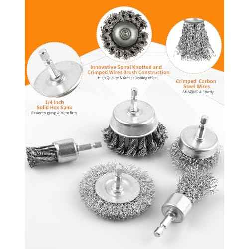 5 Pcs Drill Wire Brush Set, Heavy Duty Wire Brush Wheel for Drill, 1/4'' Hex Shank Wire Brush Drill Attachments Coarse Carbon Steel Crimped, Great for Cleaning Rust, Paint, Abrasive