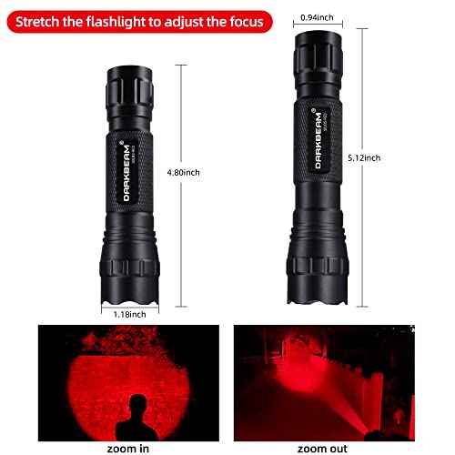 DARKBEAM Red Light Flashlight Tactical LED USB Rechargeable Zoom Flood/Spot Light, Portable Handheld Redlight for Night Hunting, Observation, Fishing, Astronomy, Aviation, Rescue, Stargazin
