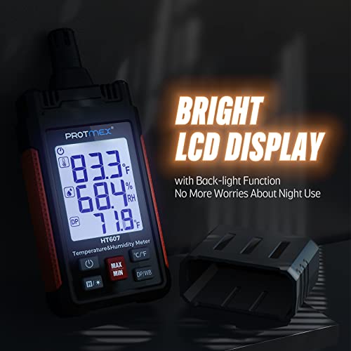 HT607 Digital Temperature Humidity Meter with Large Backlit LCD