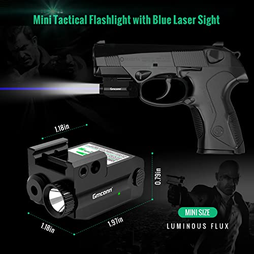 Gmconn Pistol Blue Laser Light Combo USB Rechargeable Gun Light Tactical Flashlight with Strobe Mode Blue Sight for Handgun (Blue Laser)