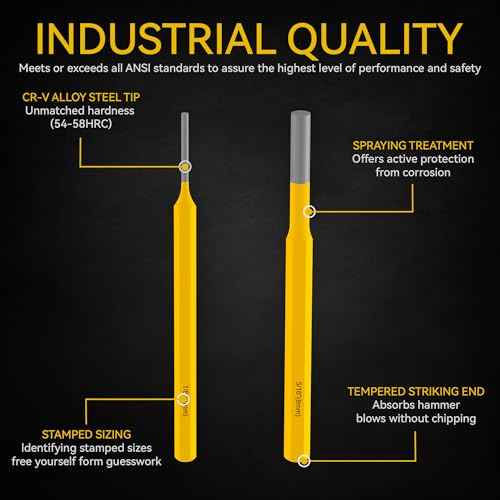 Renekton 6-Piece Pin Punch Set (1/16 1/8 5/32 3/16 1/4 5/16) - Heavy Duty Tool for Watch Repair, Automotive, Jewelry & Craft, Chrome Vanadium Steel