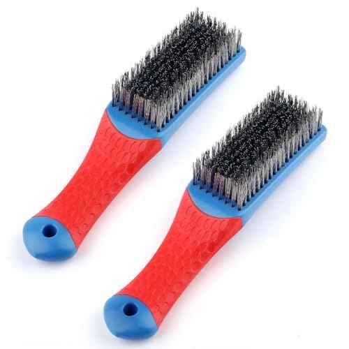 2Pcs Wire Brushes for Cleaning 6.3 Inch Heavy Duty Stainless Steel Wire Scratch Brush,Rubber Covered Handle Wire Brushes for Metal Rust Cleaning Paint Scrubbing