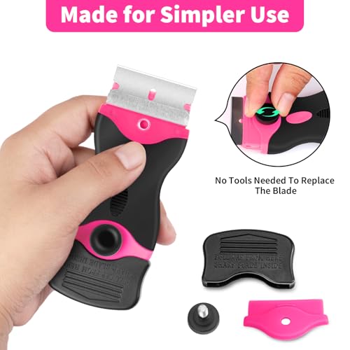 Razor Blade Scraper Tool Kit - 2Pack Razor Scrapers & 40Pcs Extra Blades, Plastic Paint Scraper Tool, Razor Scraper Tool for Glass Top Stove, Scrappers for Cleaning Window, Cooktop, Oven, Floor
