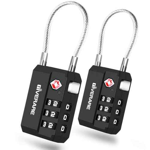 2 Pack TSA Approved Travel Luggage Locks, Cable Combination Lock 3-Digit, Keyless Suitcase Padlocks, Weatherproof Padlock for Locker, Golf Bag, Gun Case, Backpack, Anti Theft, Easy Read Dials-Black