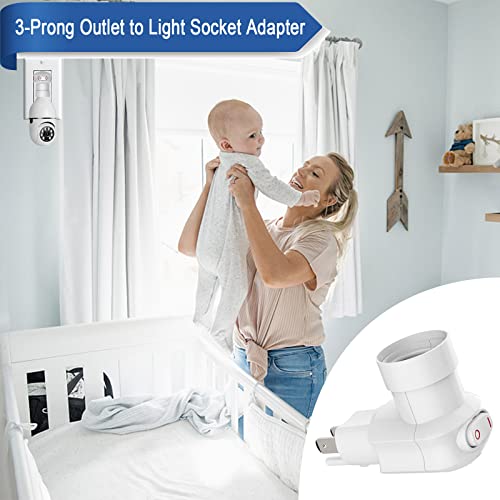 MIKWOAB 2 Pack White Outlet to Socket Adapter with 360° Rotatable E26/E27 Light Socket and On/Off Switch - Light Socket Version
