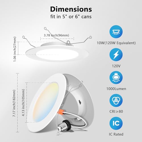 LVWIT 6 Inch Recessed LED Can Lights 5CCT Dimmable White 6 Pack