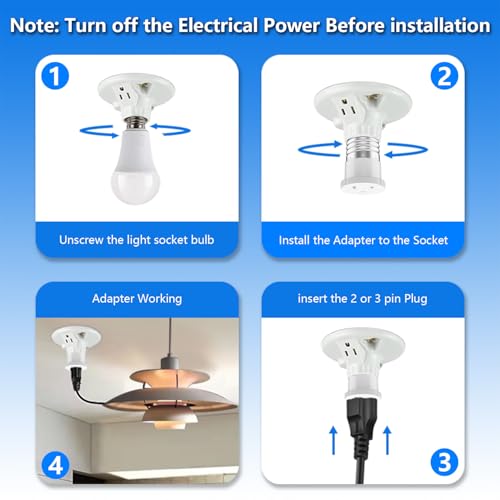 eRqILUJI 2 Pack Light Socket to Outlet Adapter White - Converts E26 Bulb Socket to Power Outlet
