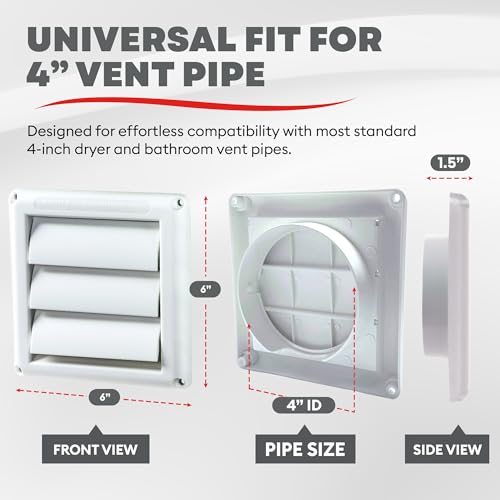 Deflecto 4-Inch Outdoor Dryer Vent Cover with Louvered Gravity Damper - White