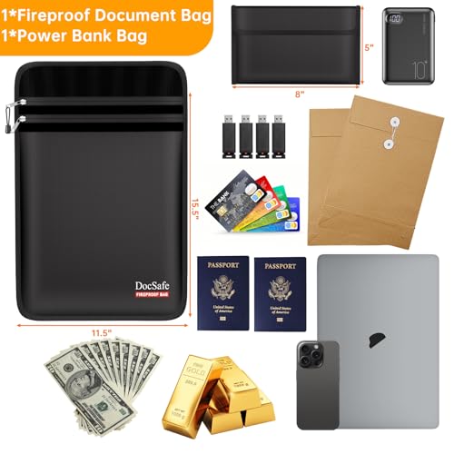 DocSafe Black Fireproof Document Bag with Organizer Travel Case - Heat & Water Resistant, 5200°F Safe Storage for Important Documents & Valuables