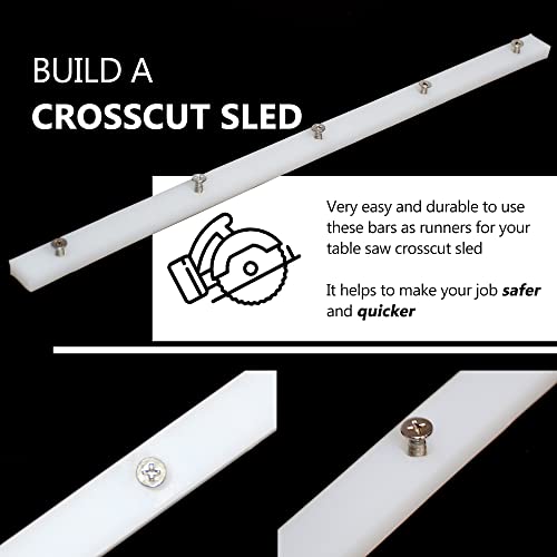 Crosscut Sled for Table Saw UHMW Plastic 3/4" X 3/8" X 17" with Predrilled Holes and Screws Ideal for U Tracks Woodworking, Miter Slots, Router Table and Bandsaws(2 Bars)