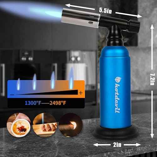 Hotdevil 20g Big Butane Torch Refillable Soldering Industrial Torch Adjustable Single Flames Blow Cooking Torch Lighter with Safety Lock for Soldering Baking Welding DIY Crafts(Butane Gas Not Include)