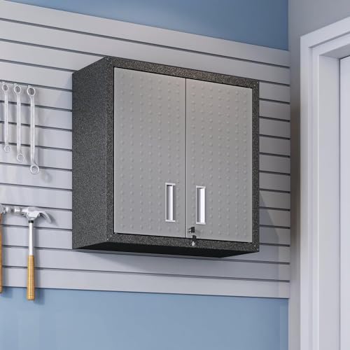 Manhattan Comfort Fortress Floating Garage Storage Cabinet Black/Grey with Adjustable Shelves and Lock