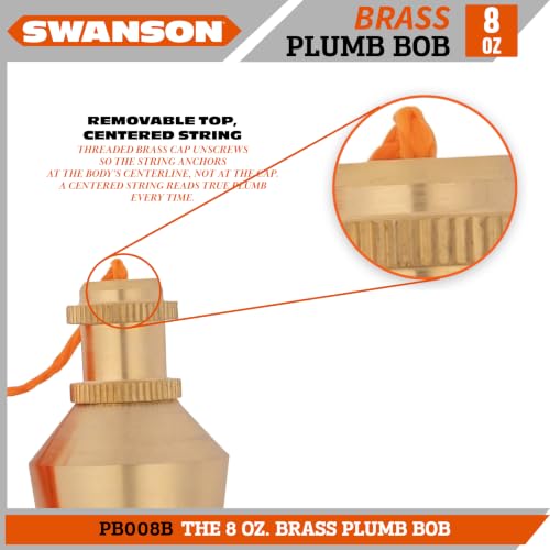 Swanson 8 oz. Brass Plumb Bob with 20 ft. Line, Hardened Steel Tip
